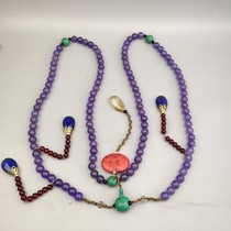 Ancient jade antique jade antique Qing Dynasty Ice Jade Violet Jade Violet Jade Violet Emerald Dynasty Pearl Imitation Ancient Necklace Pine Stone Glazed