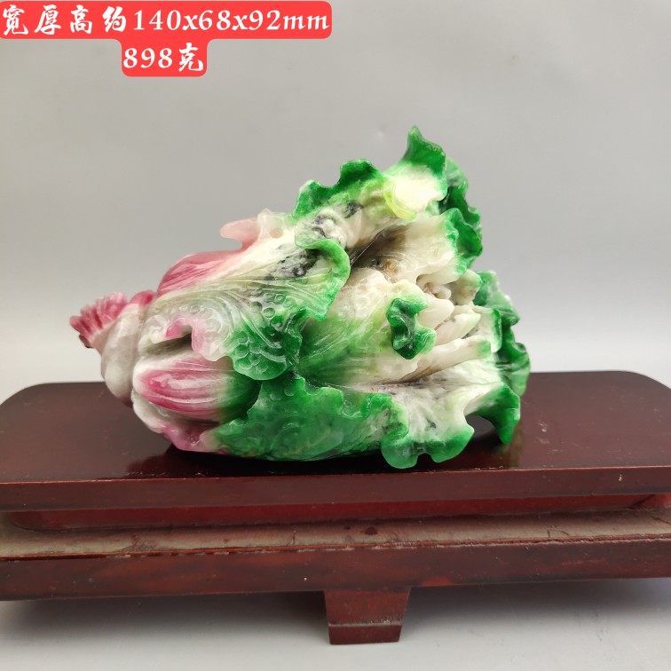 Ancient jade antique jade antique Qing Dynasty Myanmar Three-color Old Emerald 100 Property Imitation Antique Chinese Cabbage a Caijin Treasure Town Residence