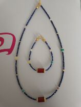 The Wind of Three Thousand Years Ago Natural Lapis Lazuli Sugar Cube Southern Red Agate Beeswax Duobao Necklace Bracelet