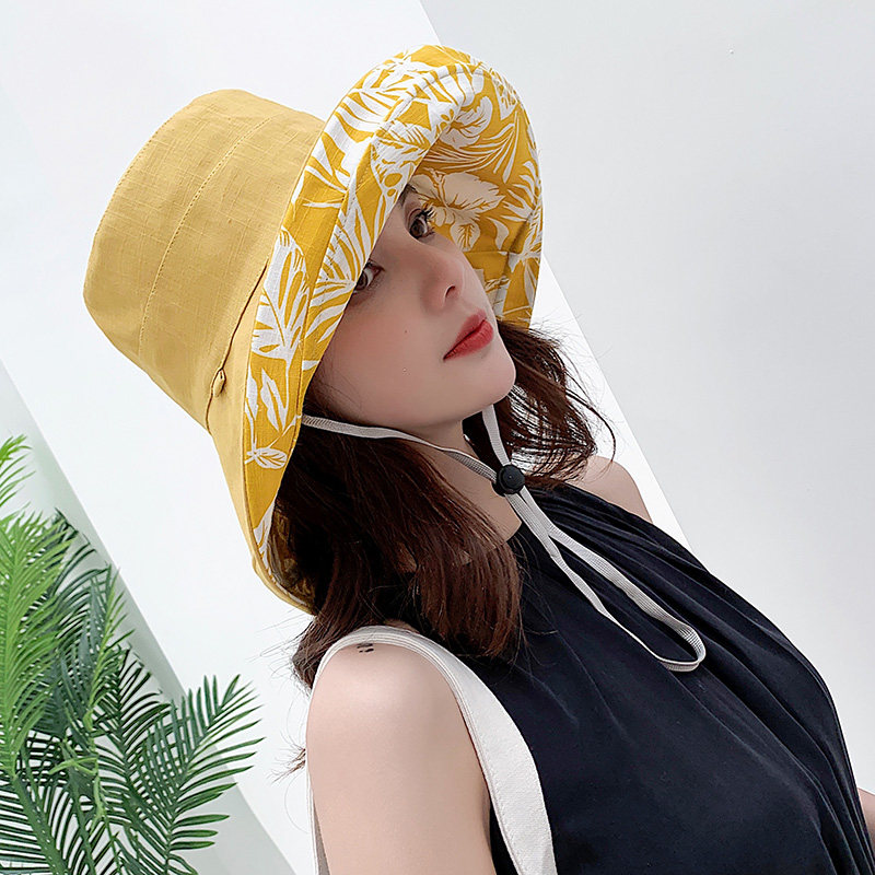 Big brim double-sided fisherman hat female summer small fresh sun hat sunscreen hat Korean version of the tide Japanese sun beach hat