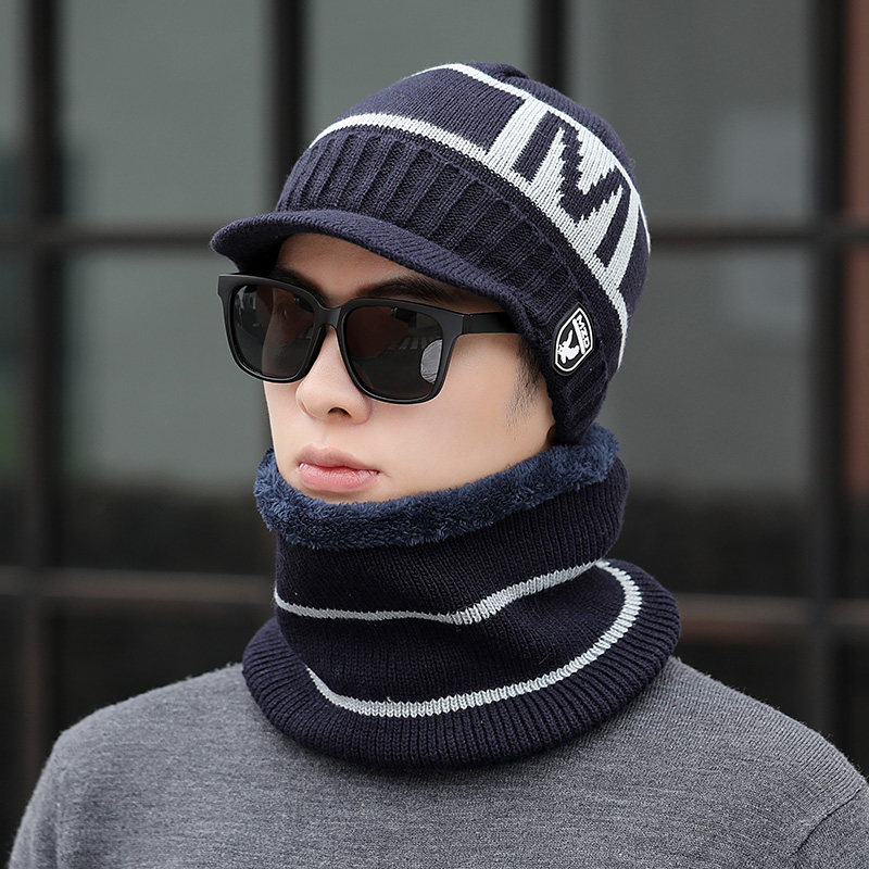 Outdoor warm hat Male Winter Korean version Tide Fashion Youth Hair Line Hat Winter Men Duck Tongue Knitted Hat Protective Ear