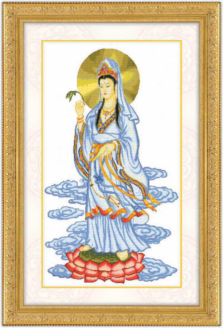 Pure cotton printing cross stitch can be customized pure handmade finished Buddhist South China Sea dripping still water Guanyin Guanshiyin Bodhisattva
