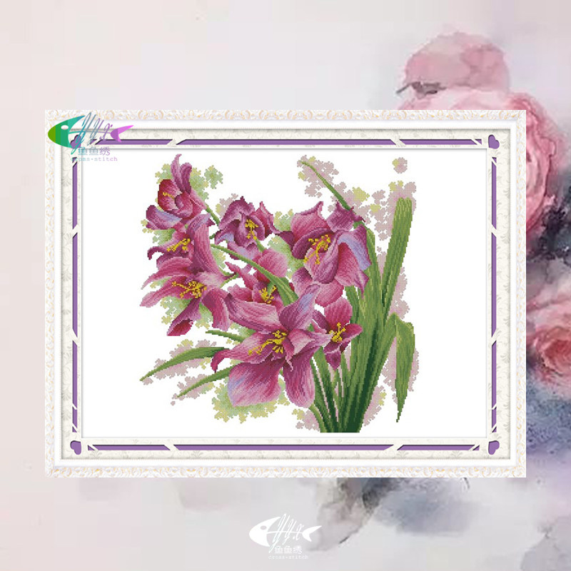 Cotton printed cross stitch can be customized handmade fresh and simple modern flowers elegant orchid
