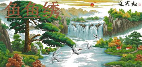 Cross-stitch source file electronic drawing re-drawing-welcome pine (crane life extension)