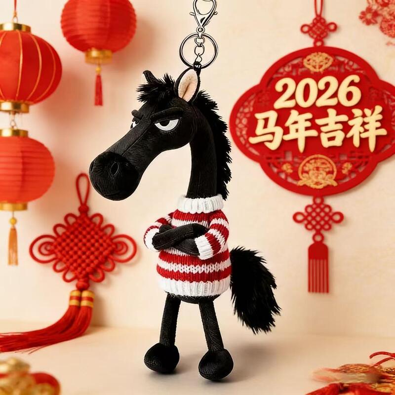 2026 Year of the Horse Mascot: Chosen Cool Black Horse Plush Doll Pendant Bag Charm Keychain