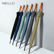 British retro 24-bone anti-Storm resistance automatic thickening high-end solid wood straight rod solid color strong male long handle umbrella