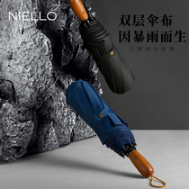 Large manual double-layer ten-bone high-end windproof and strong reinforcement double custom solid color female three folding umbrella men