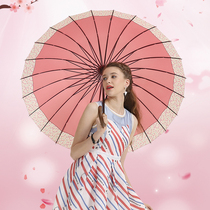 Japanese 24-bone cherry blossom hipster anti-wind straight Rod Wood hook rainstorm special Mori Lady long handle umbrella