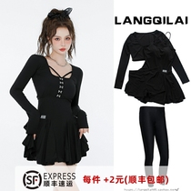 Korean diving suit womens split skirt flat-angle slim sun protection sports surfing suit conservative student long-sleeved swimsuit