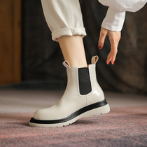 Capribb thin legs long ~ full soft leather White autumn winter Martin boots female thick soles Joker Chelsea boots 4CM