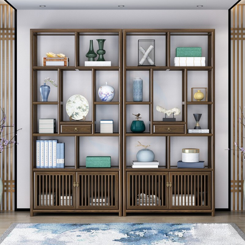 New Chinese Bogu Rack Solid Wood Multilayer Shelve Shelf Light Extravagant Dorpao Bookcase Antique Rack Living-room Tea Display Cabinet