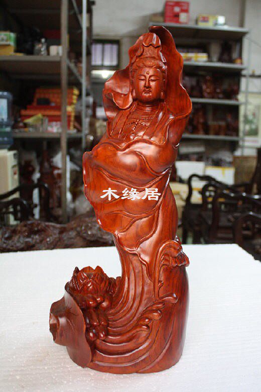 Vietnam rosewood carving lotus leaf South China Sea Guanyin Bodhisattva wood carving
