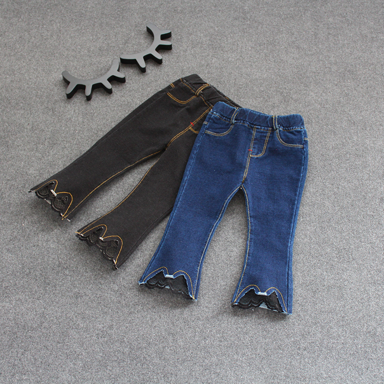 Phiên bản Hàn Quốc của bé gái đáy chuông mùa xuân và mùa thu quần jeans cho bé 1-2-3 tuổi Quần dài cho trẻ em quan jean tre em
