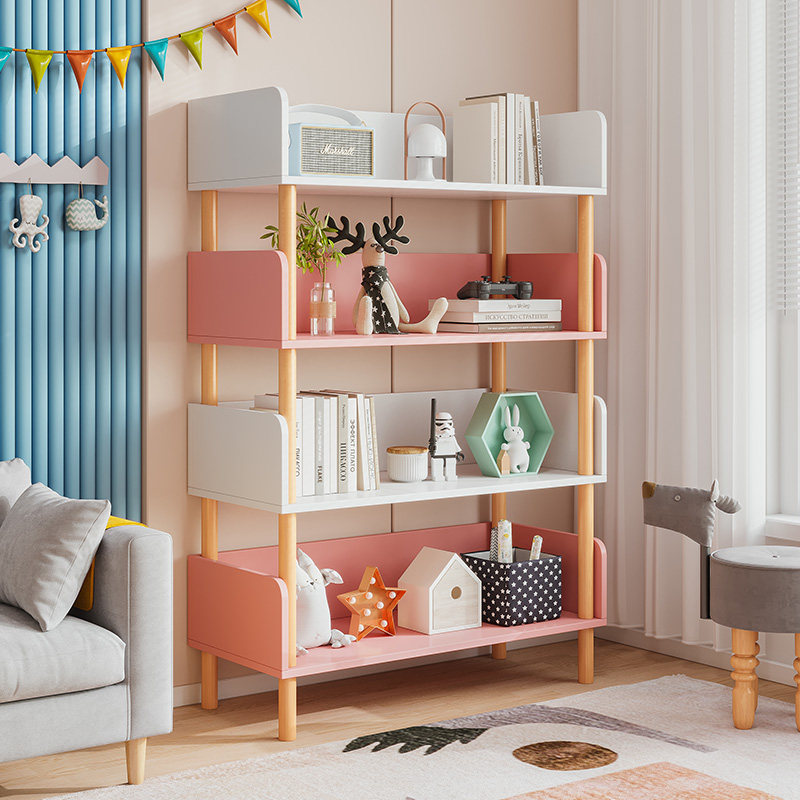 Bookshelf rack floor-to-ceiling home solid wood legs multi-layer shelf living room bedroom storage rack shelf bookcase locker