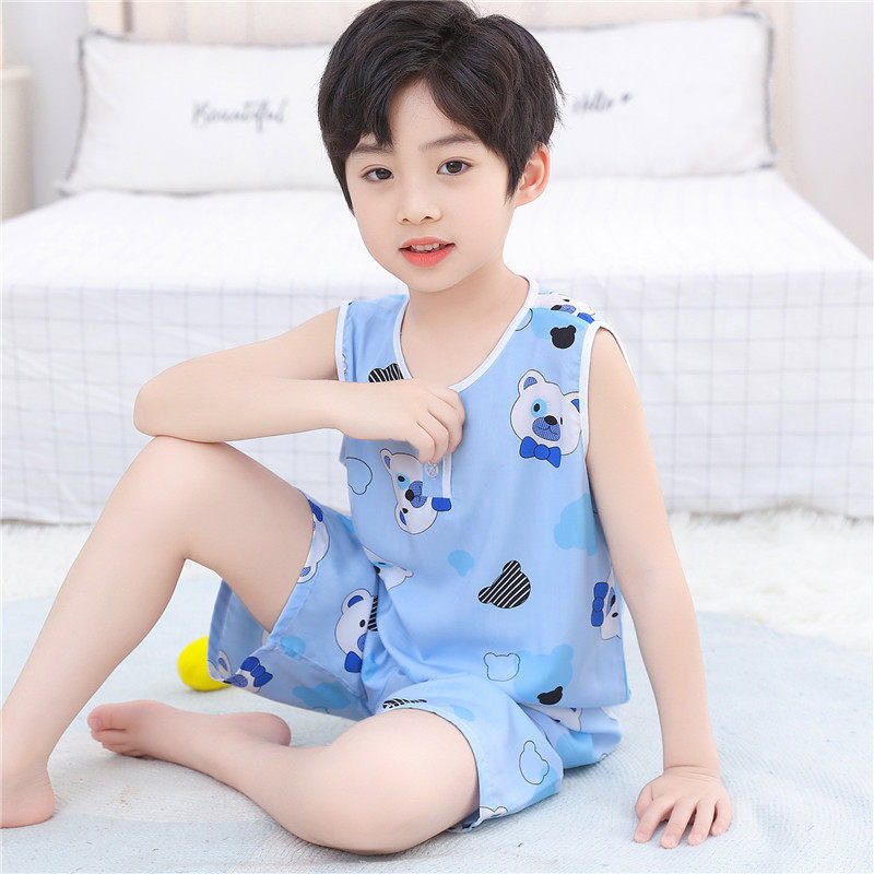 Children's Cotton Silk Pajamas, Boys' Summer Thin Baby Suits, Little Boys' Sleeveless Vests and Shorts, Girls' Home Clothes Children's Cotton Silk Pajamas, Boys' Summer Thin Baby Suits, Little Boys' Sleeveless Vests and Shorts, Girls' Home Clothes