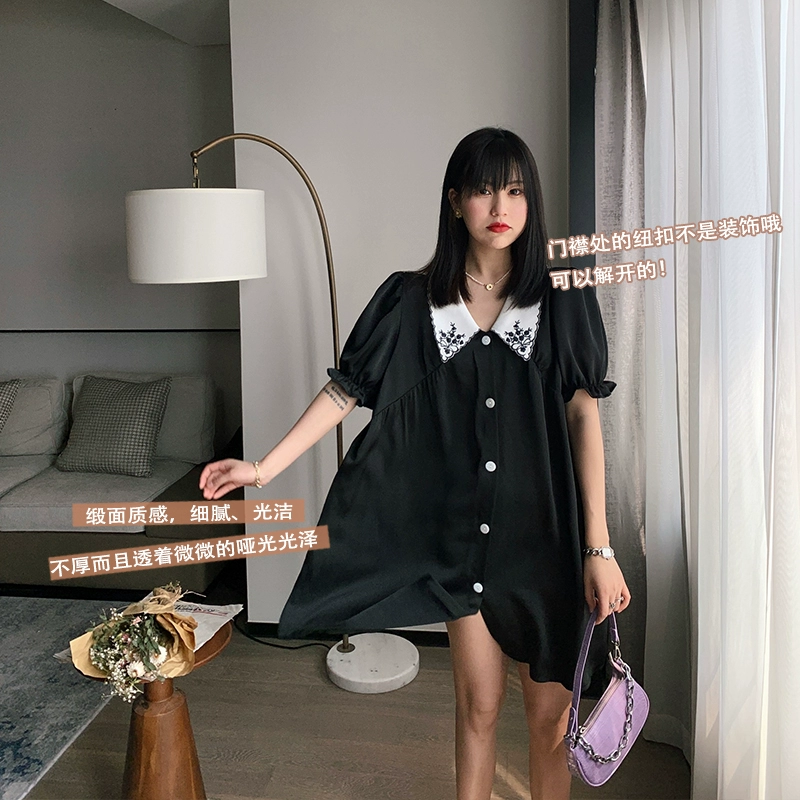 NCZZ Puff Sleeve Dress của phụ nữ 2020 Mùa hè mới kiểu Pháp cổ điển V thêu Thêu eo cao cho em bé - Váy eo cao