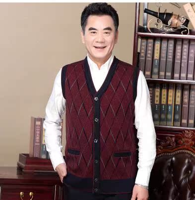 Áo len mùa thu và trung niên áo len nam trung niên cha đan áo len cũ áo len len vest cha áo khoác cardigan học sinh