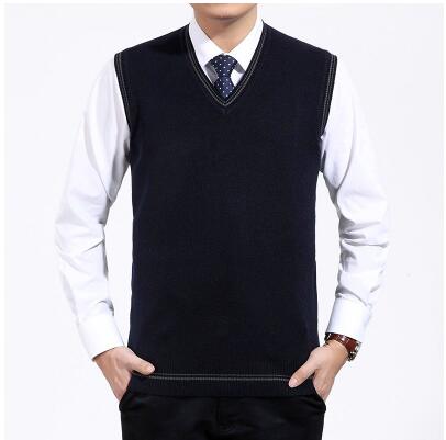Áo vest nam bằng lụa sang trọng cho nam trung niên áo len lông nam vest cổ áo vest cổ chữ V áo len nam trung niên