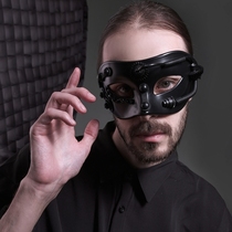 Mens mechanical punk retro gold and silver cosplay mask half-face singer performance Internet celebrity score Halloween concert