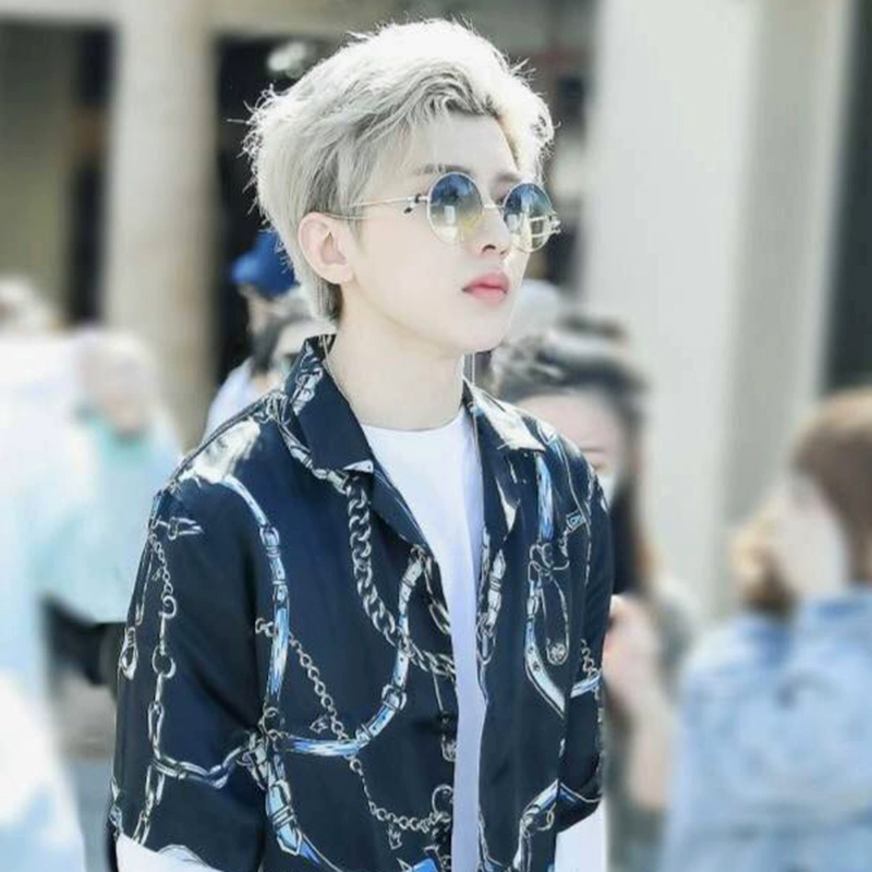 Cai Xukun với kính râm tròn gọng kính râm nam nữ thời trang ngôi sao mẫu kính râm titan chuỗi thép retro hoang dã