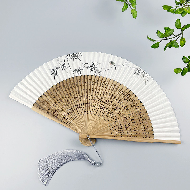 Paper fan folding fan ancient wind male and female Han clothes portable Chinese wind double face with aroma back blank to create small fan