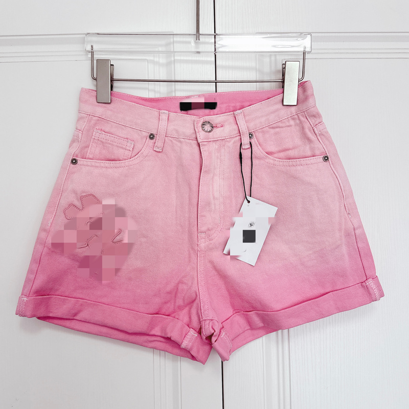 Special Offer Trendy Sweet and Cool Girl Style Hot Pants Cross Gradient Pink Denim Shorts for Women with Rolled Edges in Stock