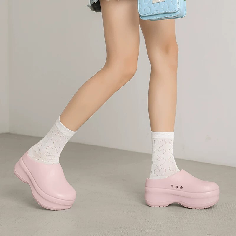 Japanese Maje Franch Thick-Soled Sandals Chef Shoes Mules for Women Pink Dopamine Closed-Toe Slippers Thick-Soled