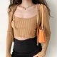 Go Girl Go European and American style big U-neck pit strip high waist umbilical sling + hooded knitted cardigan two-piece women