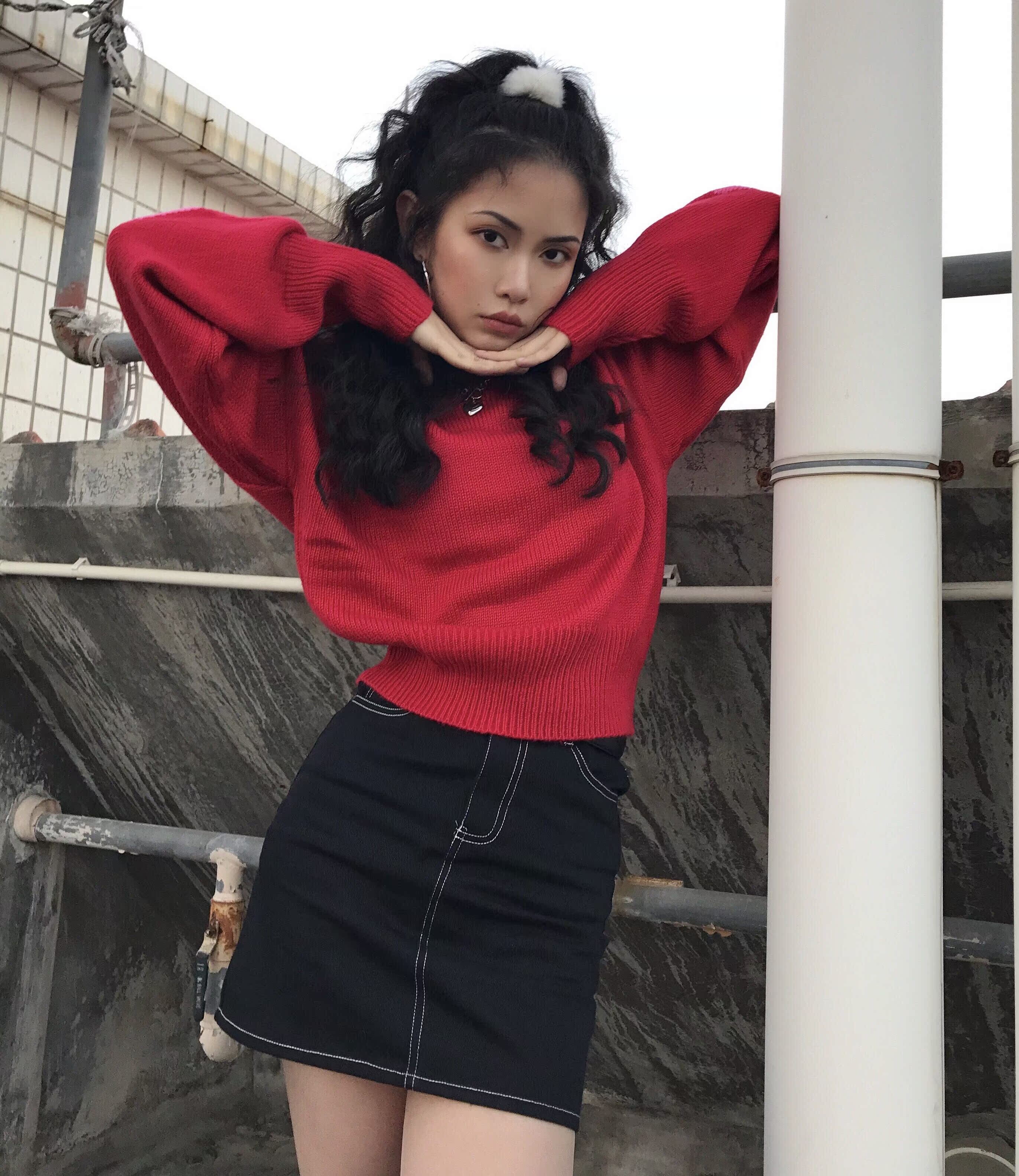 [] độc quyền tùy chỉnh L zy oaf khuỷu tay tình yêu vòng cổ phong cách bat tay áo len retro áo khoác cardigan nữ mỏng