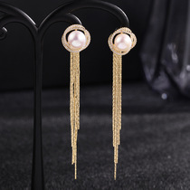 s925 silver pin Korean version fashion personality fresh water pearl streaming Su Two wearing earrings net red 100 hitch