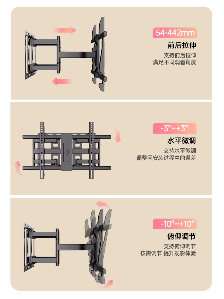 Tv Mount Telescopic Rotating Wall Bracket Universal for 32 43 55 65 75 Inch Foldable Wall Mount