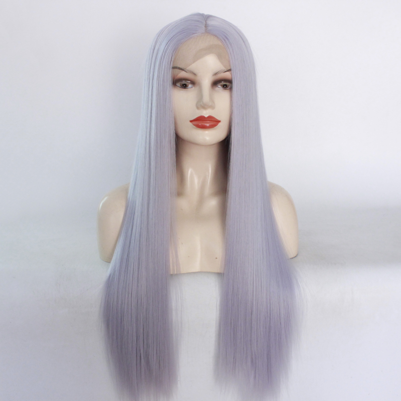 New Style Synthetic High-Temperature Fiber Women's Straight Hair Wig with Middle Parting, Blue-Gray Lace Front, Fashionable Women's Hairpiece