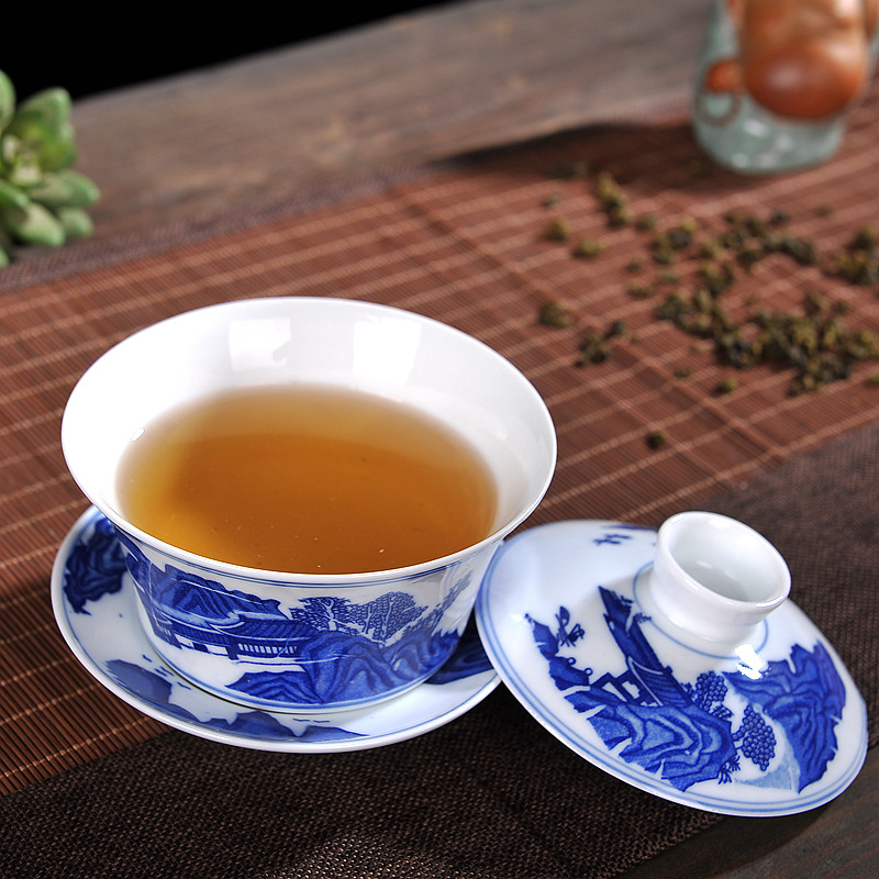 Bát lớn, tách trà, bát trà, bộ trà Jingdezhen, gốm sứ màu xanh và trắng, ba tài năng, củi 300ml, tách trà cũ bộ tách trà