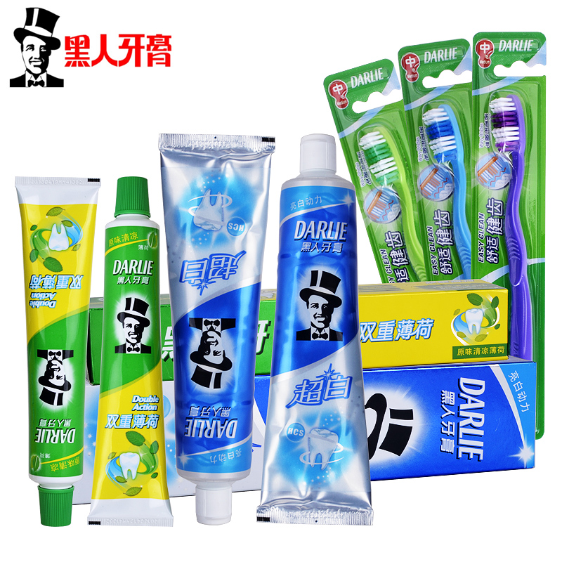 黑人牙膏牙刷套装 双重薄荷牙膏+超白牙膏+舒适健齿牙刷中毛3支