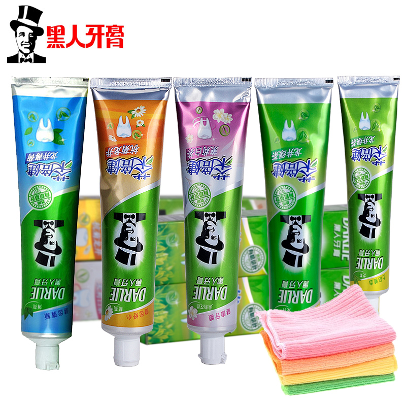 黑人茶倍健牙膏140g*4支+90g龙井绿茶1支+毛巾一条 四款随机发