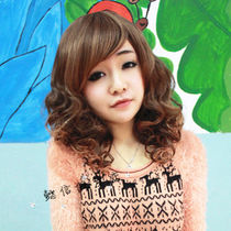 Yixin square face multi-volume wig Double Crown female oblique bangs long curly hair long curly hair non-mainstream