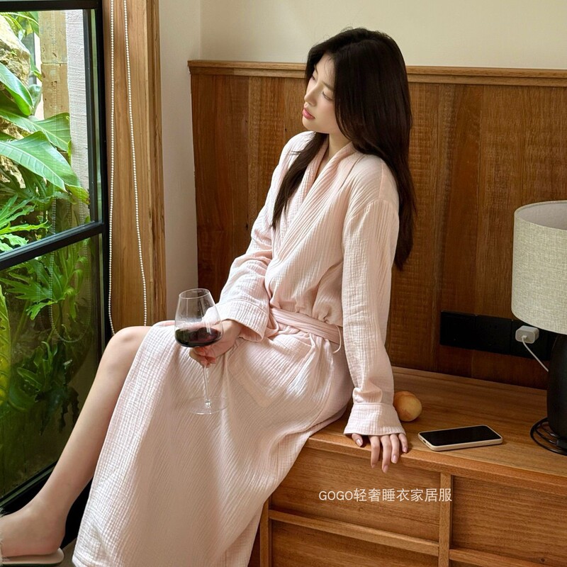 French-Style Class a Pure Cotton Gauze High-End Nightgown for Women, Spring, Autumn and Winter Bathrobe, 100% Baby Cotton Robe, Loungewear French-Style Class a Pure Cotton Gauze High-End Nightgown for Women, Spring, Autumn and Winter Bathrobe, 100% Baby Cotton Robe, Loungewear
