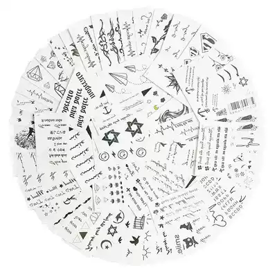 60 hipster tattoo stickers waterproof long-lasting men and women English smiley face six stars Crown letter electrocardiogram set