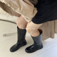 CHILIGIRL ເກົາຫຼີໃຕ້ Dongdaemun ການຊື້ເກີບແບນຮອບ toe slim cuffed two-wear high boots autumn boots