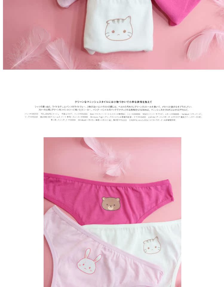 Super Mini Eo thấp Dễ thương Bunny Mèo Bear Động vật nhỏ Nữ sinh nữ Trường trung học Bông trắng Tam giác Tóm tắt - Giống cái quần chip cotton