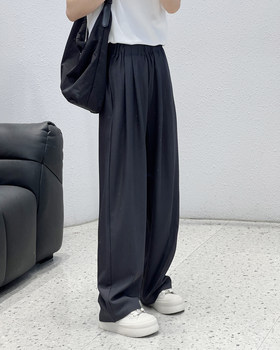 3.22 Welfare YL-3938 European elastic waist long leg drape straight pants