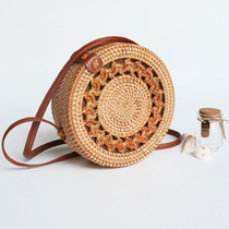 New Pint Bali Craft Autumn Rattan Grass Woven Butterfly Knot Solid Hollowed-out Beach Retro Small Round Twill Trans Woman