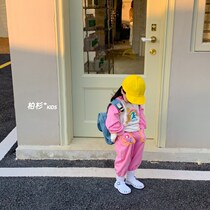 Korea Childrens Wear 2022 Spring and Autumn Childrens Set Girls Kindergarten Cartoon Print Set Kids Sweet Two Piece Set