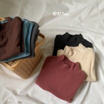 Korean childrens wear 2022 autumn winter childrens half-height neck long-sleeved leggings boys and girls childrens solid color plus thick long-sleeved tops tide