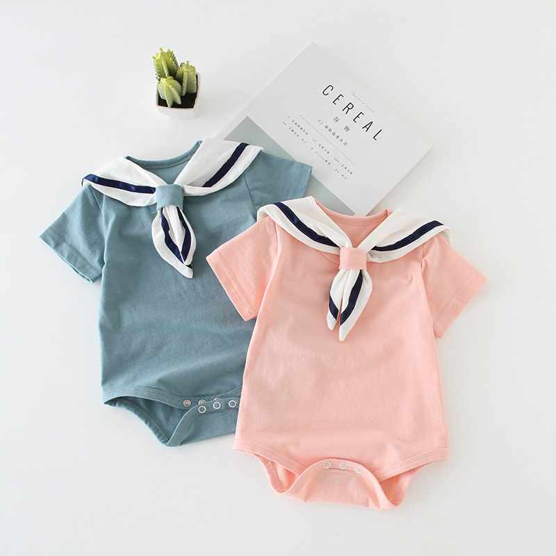 Summer baby wrap clothes thin section cute boys and girls baby one-piece clothes cotton triangle romper navy style romper