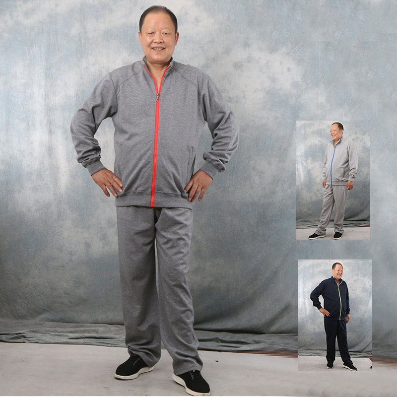 中老年加肥加大春秋款男装肥佬胖人宽松8xl爸爸外套运动套装卫衣