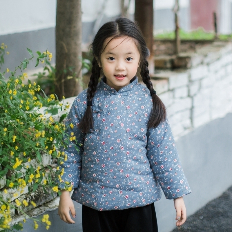 Children Laid Cotton Jacket Girl Winter Comeback Ancient Broken Flowers small cotton padded jacket net Red Republic of China Wind Scout baby thickened Tang Jacket Jacket