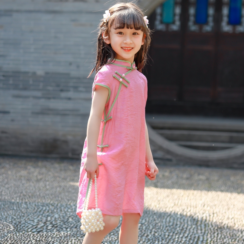 Children's cheongsam 2024 new summer style dress girls Republic of China style ancient Hanfu Chinese Tang suit skirt