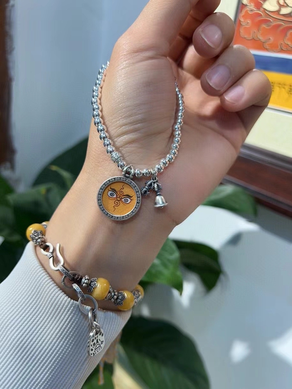 Sterling Silver Five Deities of Wealth Bracelet, Yellow God of Wealth, Black God of Wealth, Green God of Wealth, Red God of Wealth, White God of Wealth, Bracelet Shipped from Lhasa
