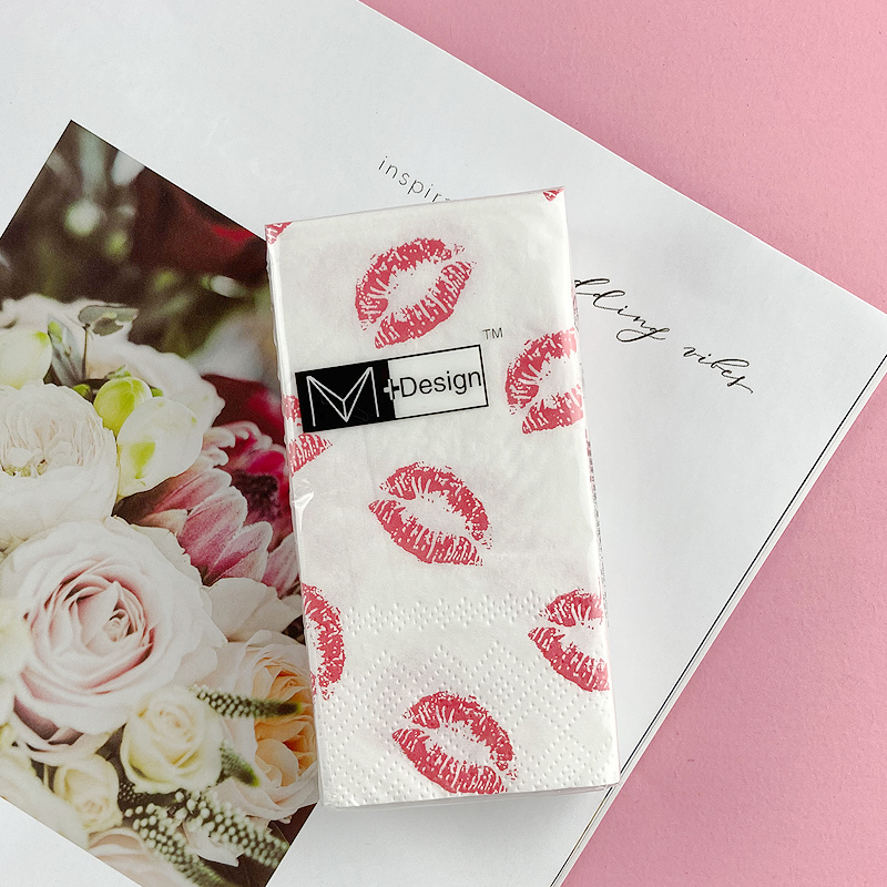 Mina's 3-Layer 10-Sheet Colorful Printed Facial Tissue, Portable Small Package Tissue, Hot Love Red Lips Print Handkerchief Paper